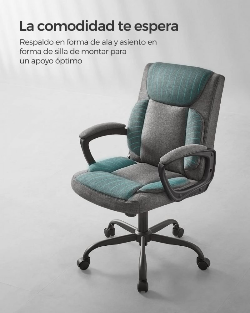Silla de escritorio ergonómica y giratoria, tapizado gris - Imagen 5