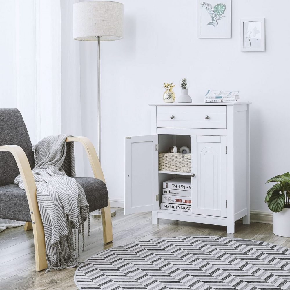 Armario de baño con cajón, balda ajustable, blanco - Imagen 8