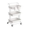 Carro rodante almacenamiento 3 niveles, acero y plástico, blanco
