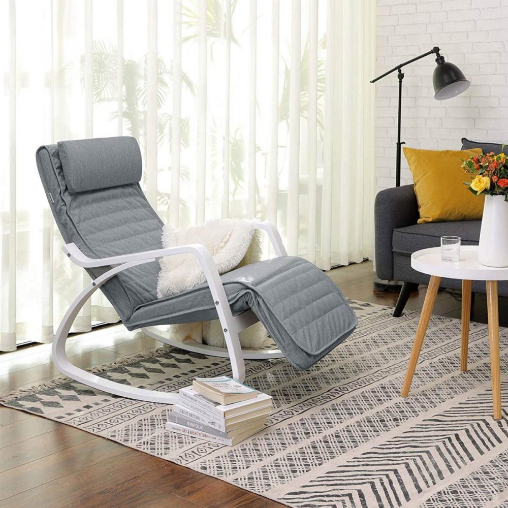 Sillón mecedora relax con reposapiernas ajustable, gris claro - Imagen 3