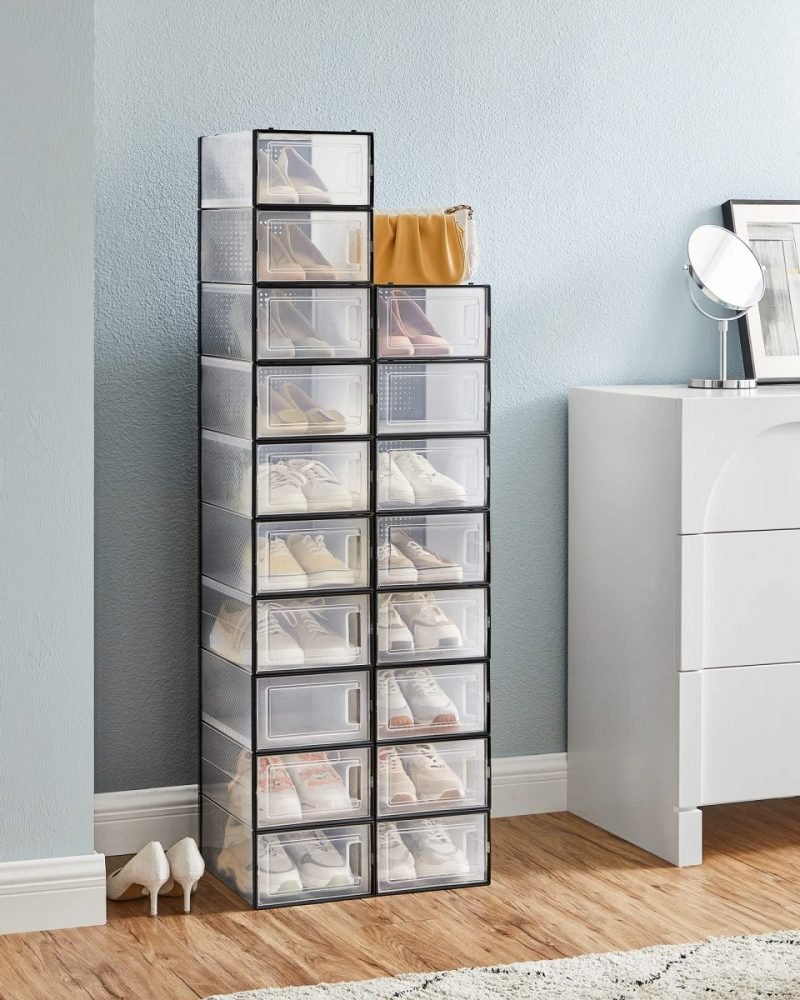 Pack de 18 cajas de zapatos plegables y apilables, negro - Imagen 3