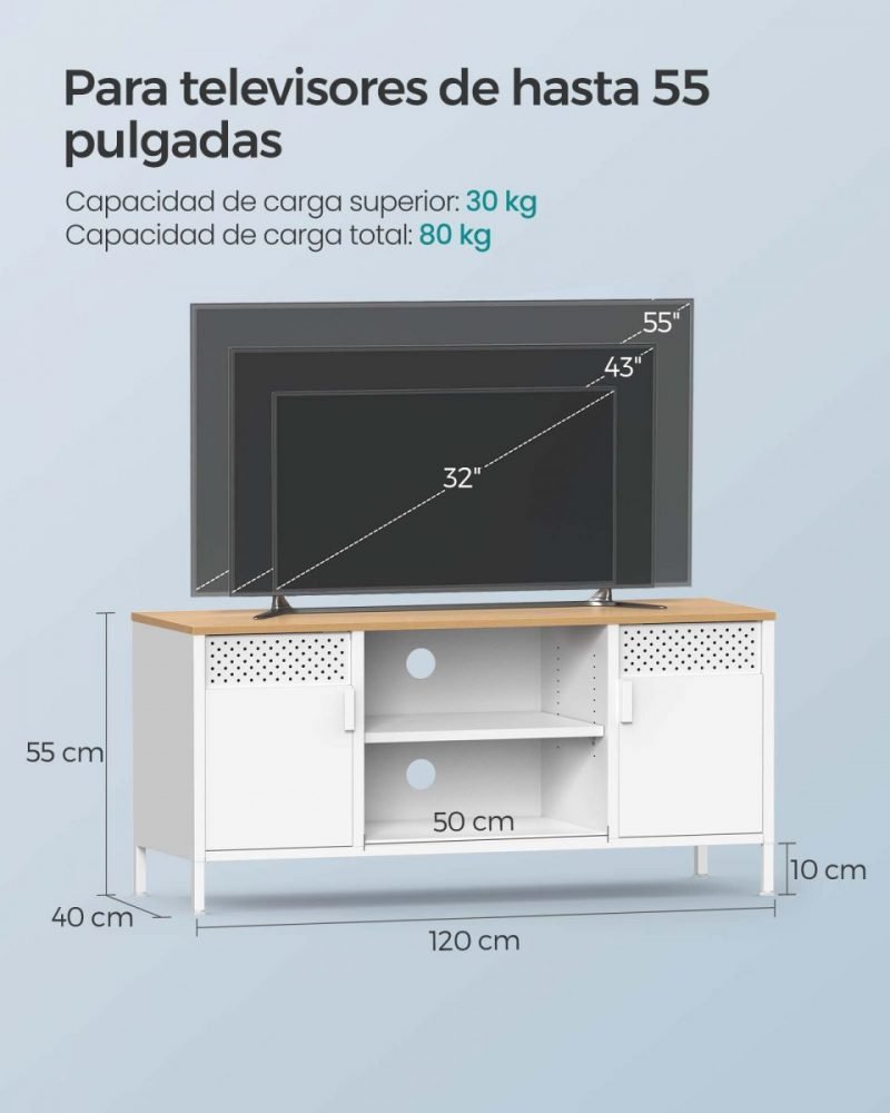 Mueble de tv para pantallas hasta 55 pulgadas con puertas y 3 estantes ajustables - Imagen 2