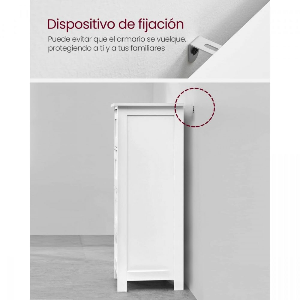 Estantería de baño con 4 cajones, almacenamiento moderno, blanco - Imagen 5