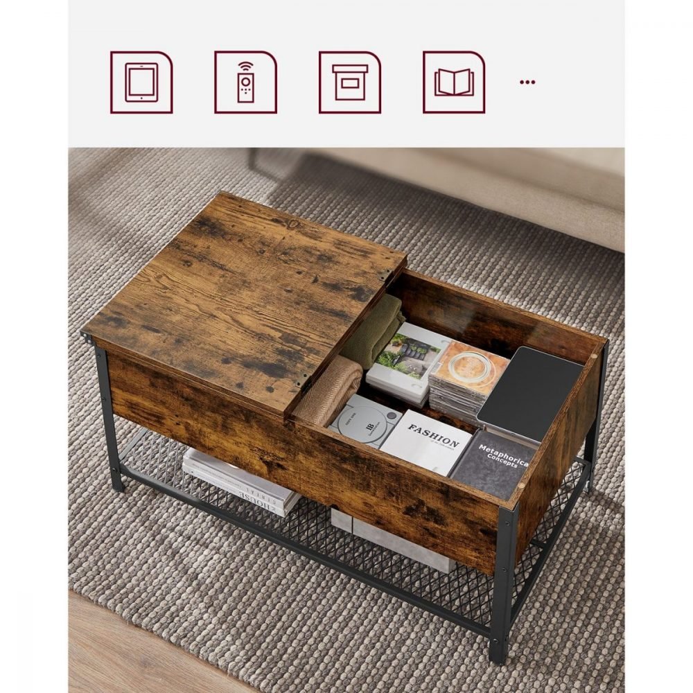 Mesa de centro con tapa abatible y compartimento oculto - Imagen 5