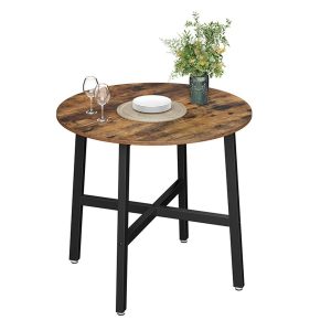 Mesa de comedor redonda, industrial, marrón y negro