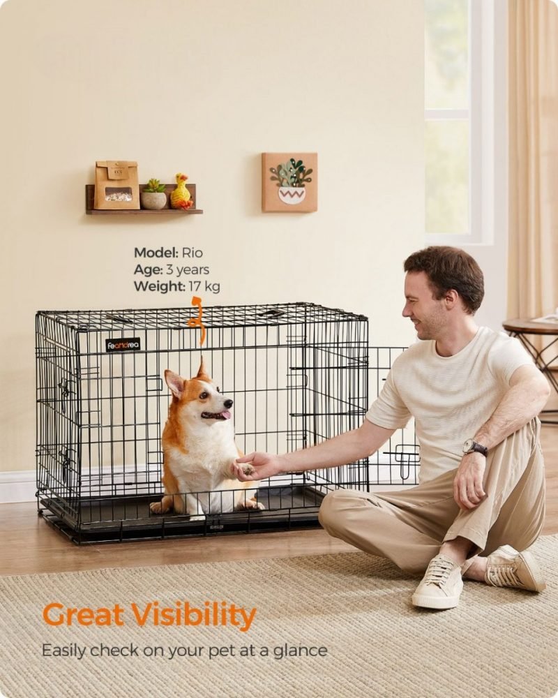 Jaula metálica para perros, transportín plegable, 91x58x64 cm - Imagen 2