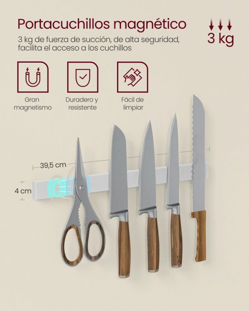Estantería con isla de cocina, tira magnética y soporte rollos, roble dorado - Imagen 7