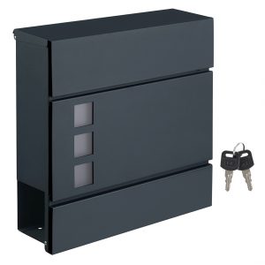 Buzón moderno de pared con cerradura y porta periódicos, gris antracita