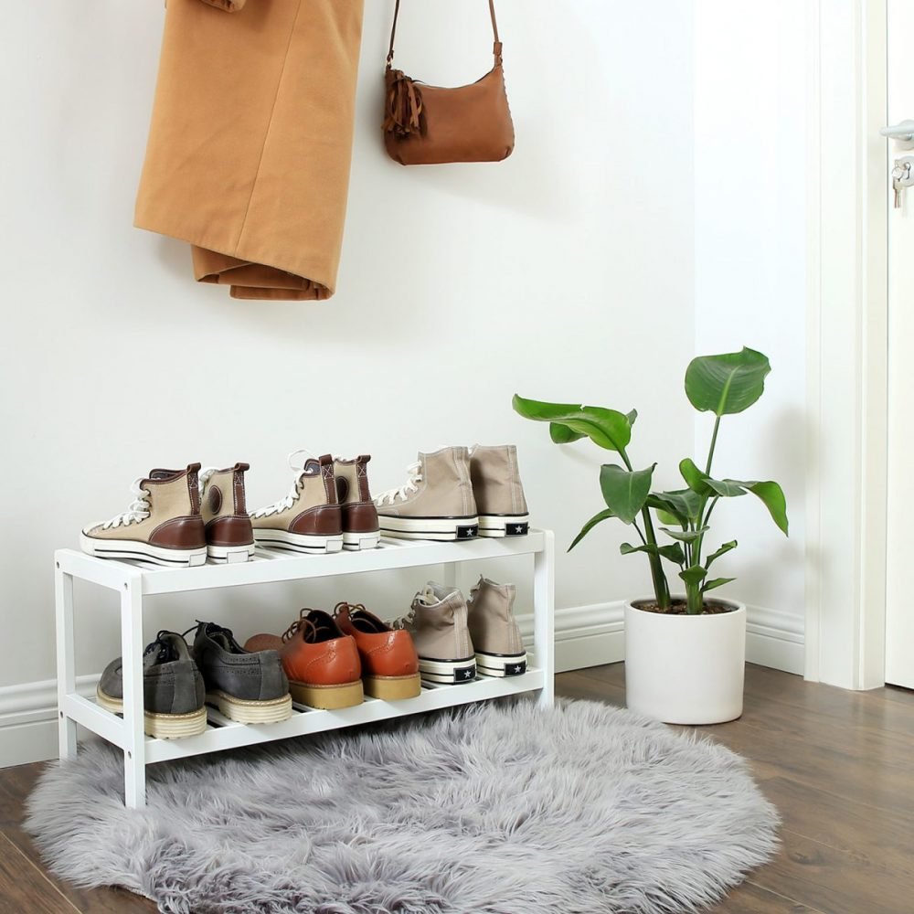 Organizador de zapatos de bambú, 2 pisos, blanco - Imagen 3