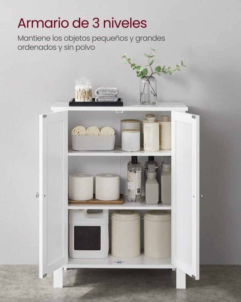 Armario baño con 2 puertas y balda ajustable, blanco - Imagen 4