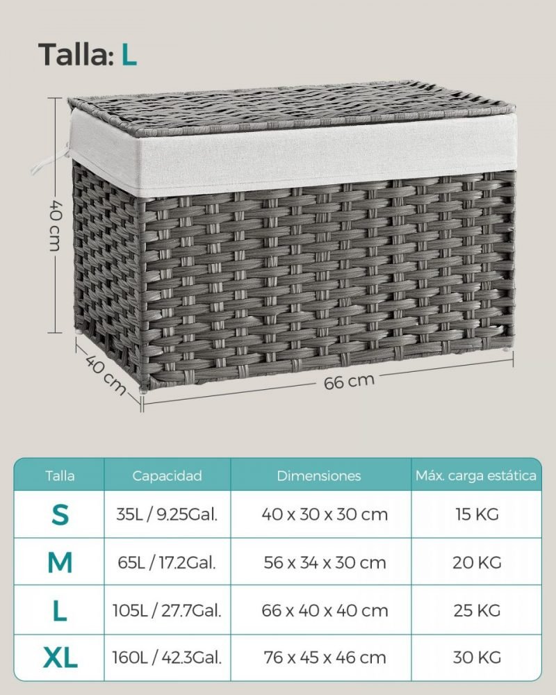 Baúl de almacenamiento de ratán 105 l, caja versátil, gris - Imagen 8