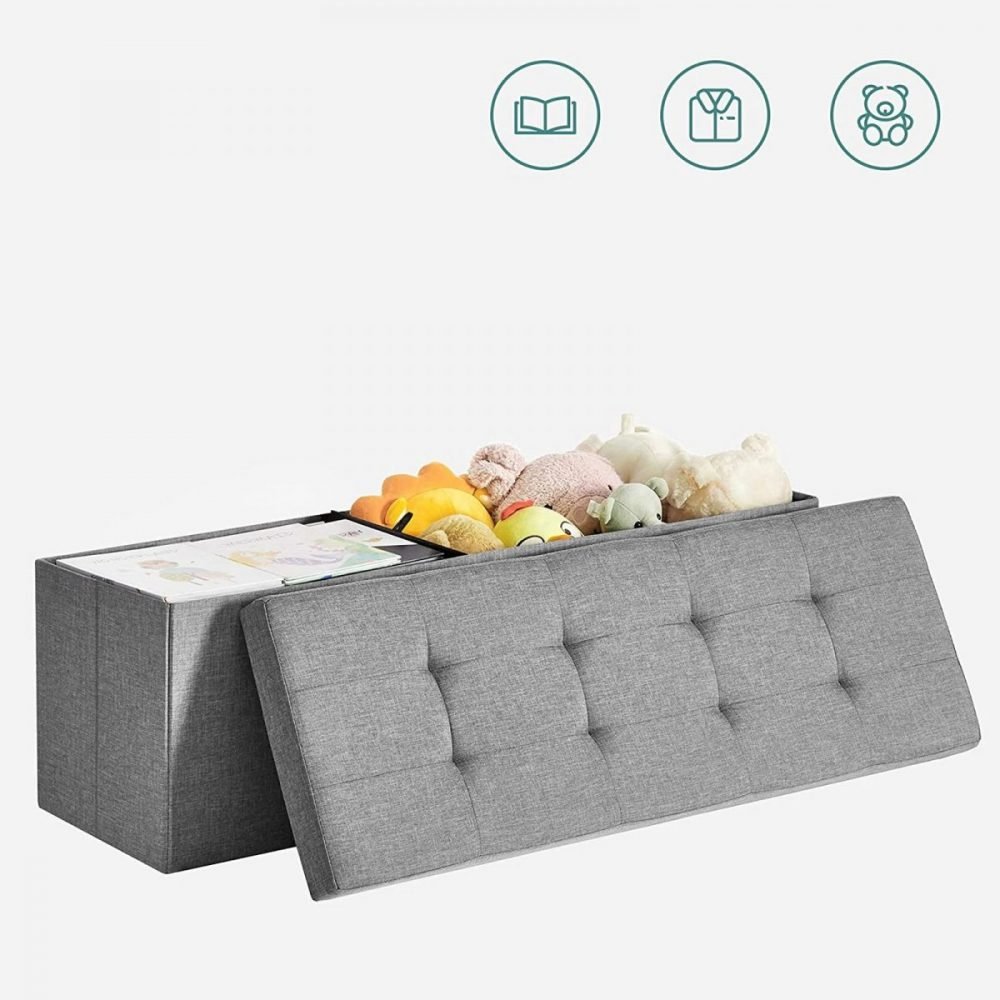 Banco de almacenaje plegable, 110 cm, gris claro - Imagen 6