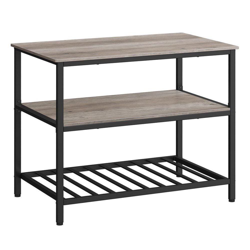 Isla de cocina estilo industrial, estantería de 3 niveles, greige