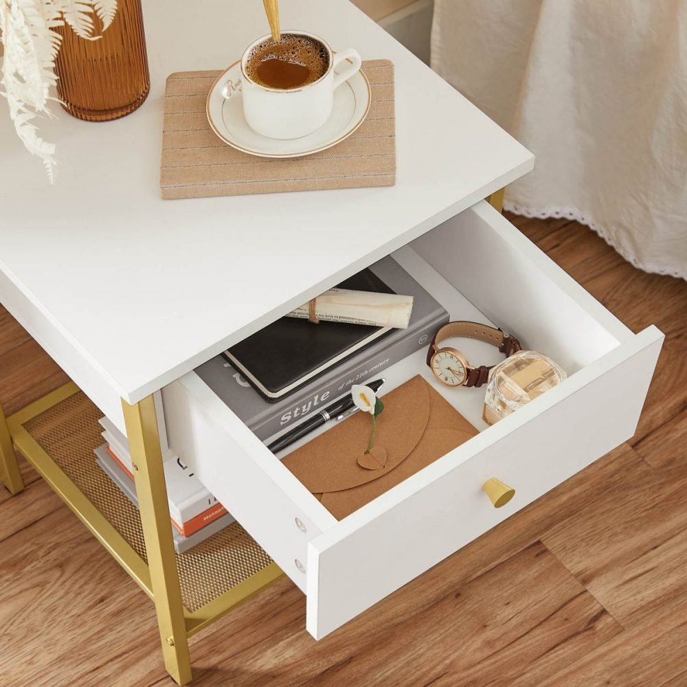 Mesita de noche moderna con cajón y estante de alambre - Imagen 8