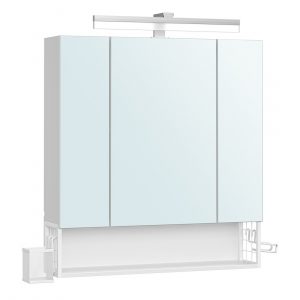 Armario baño multifuncional con espejo 3 puertas, enchufe, blanco nube