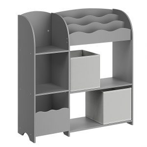 Estantería infantil multifuncional, organiza juguetes y libros, gris