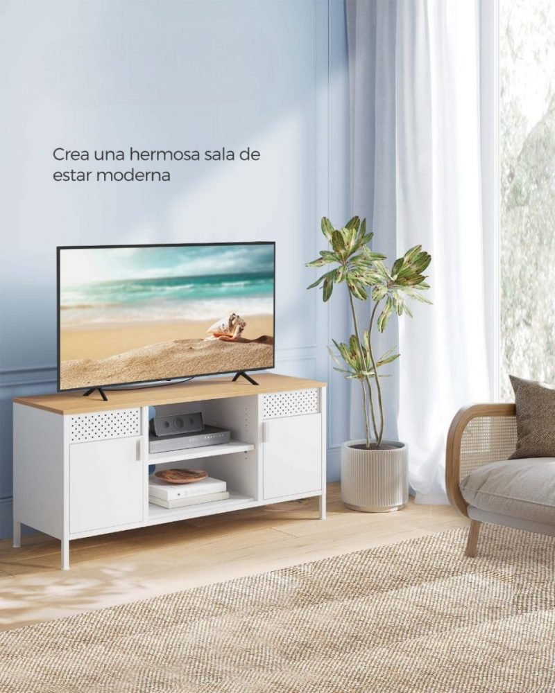 Mueble de tv para pantallas hasta 55 pulgadas con puertas y 3 estantes ajustables - Imagen 4