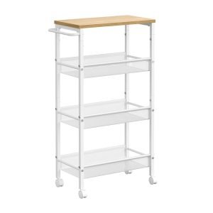 Carro cocina estrecho 4 niveles, ruedas, blanco