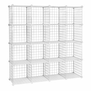 Zapatero modular alambre metálico, 16 cubos, blanco