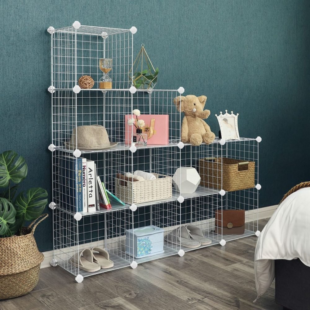 Estantería modular malla hierro 93x31x123 cm, 4 niveles, blanco - Imagen 3