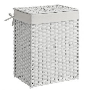 Cesto de ropa sucia tejido a mano 90l, ratán sintético, blanco