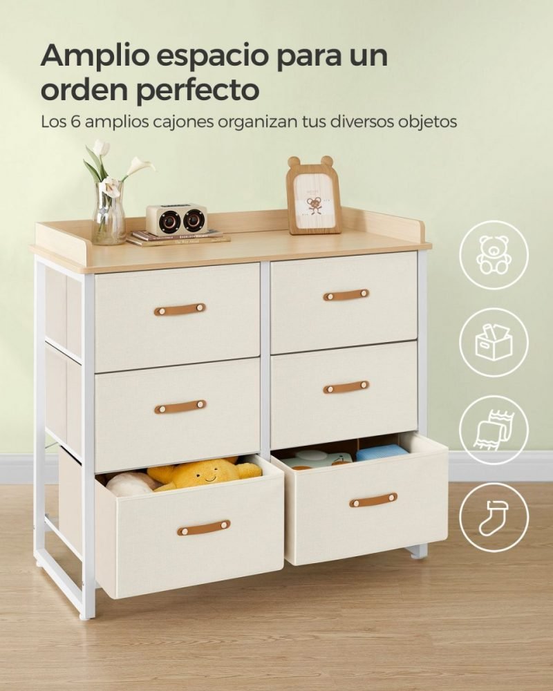 Cómoda infantil 6 cajones, resistente al agua, beige - Imagen 4