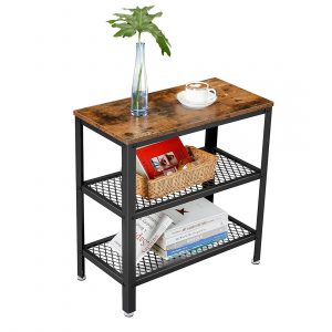 Mesa auxiliar con 2 estantes de malla, compacta y estable para salón