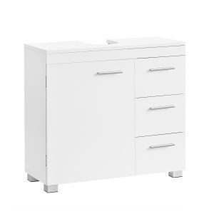 Armario lavabo baño, 3 cajones, 2 compartimentos, blanco