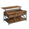 Mesa centro con tablero elevable, almacenamiento, marrón rústico