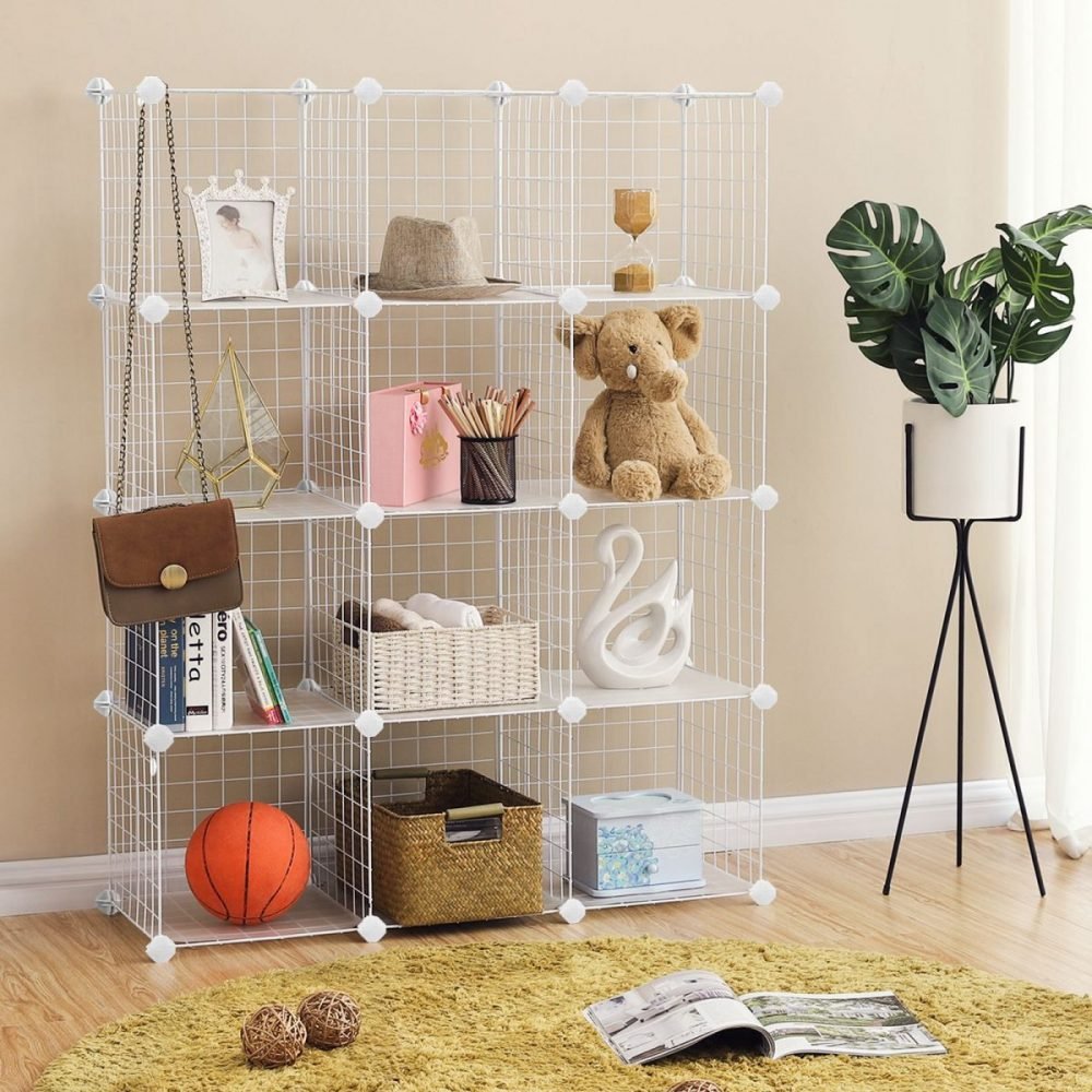 Estantería modular malla hierro 93x31x123 cm, 4 niveles, blanco - Imagen 4