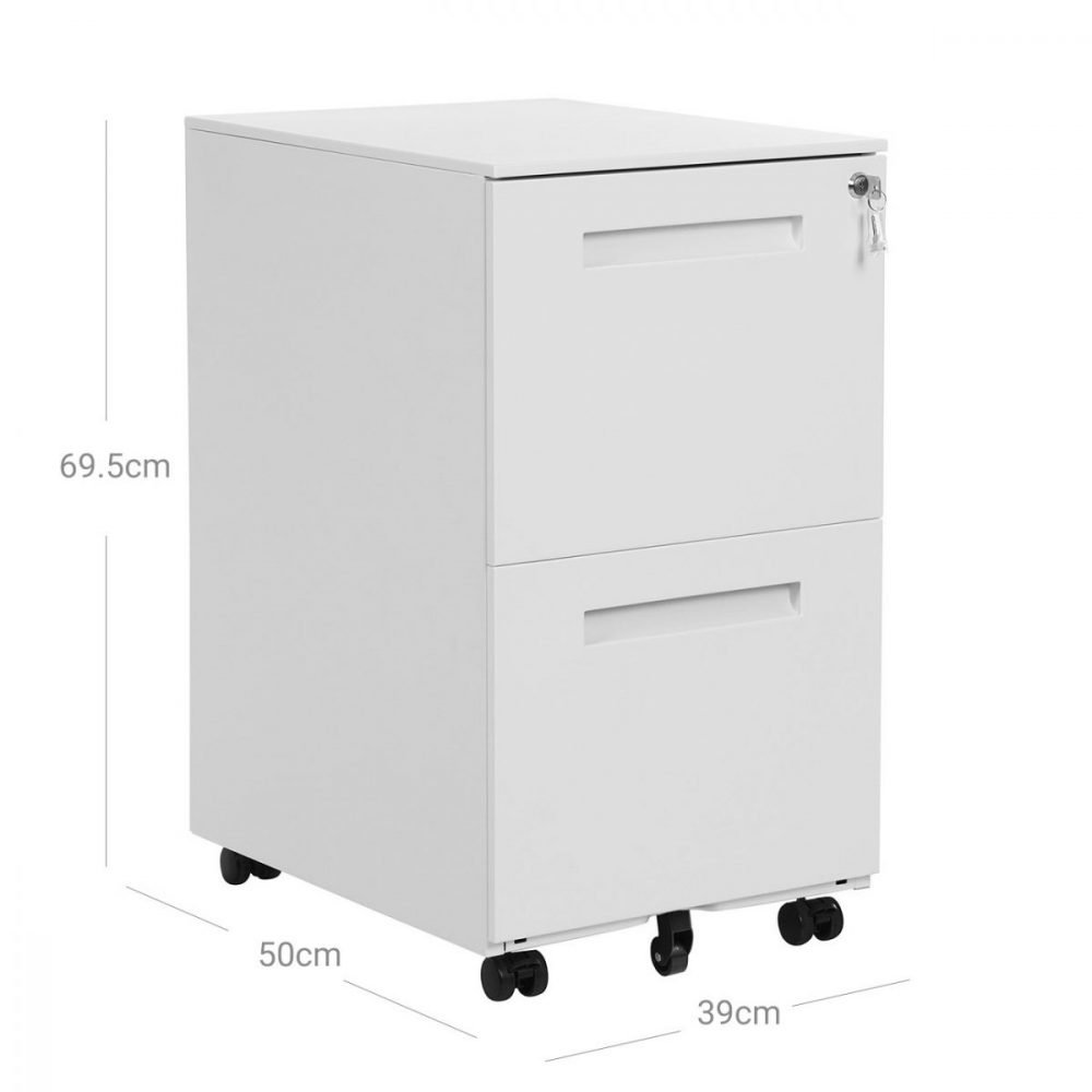 Archivador móvil con cerradura, 2 cajones, blanco - Imagen 2