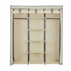 Armario ropa de tela, 3 secciones, 150x45x175 cm, beige