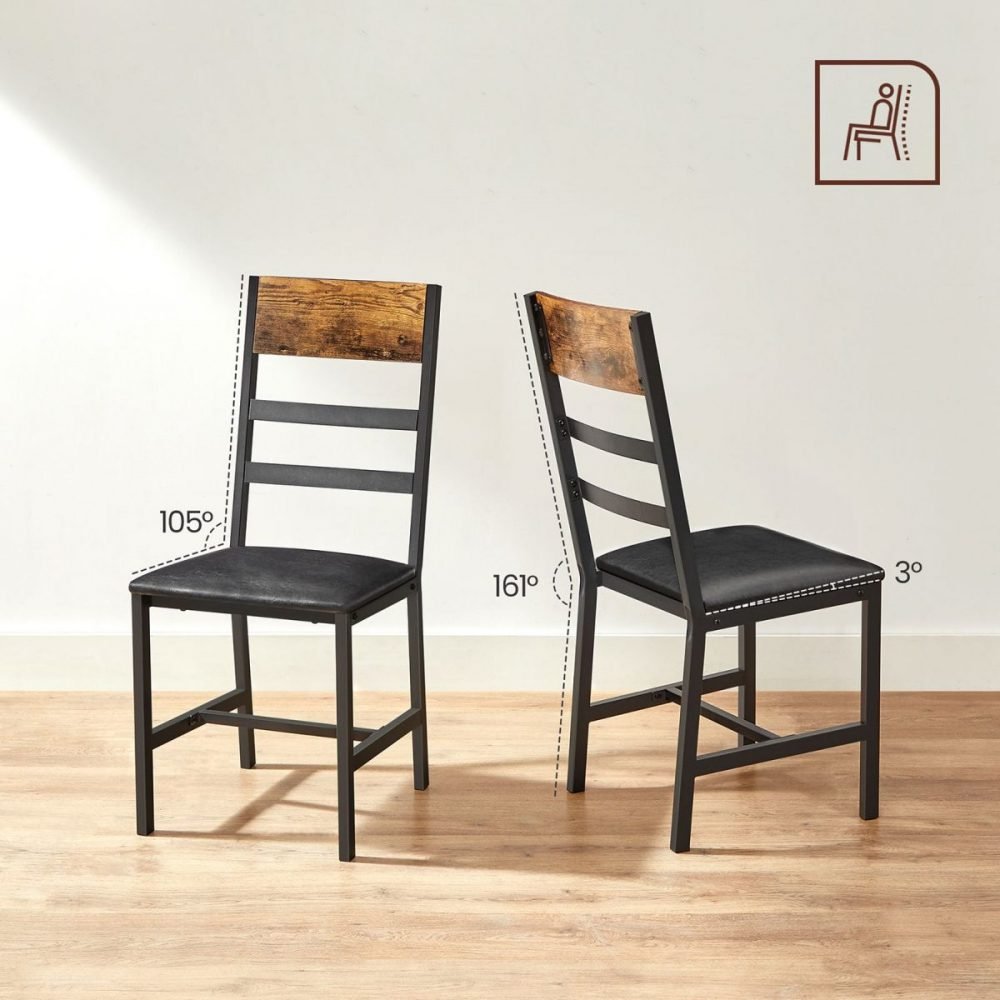 Juego de 2 sillas de comedor, marrón rústico y negro - Imagen 5