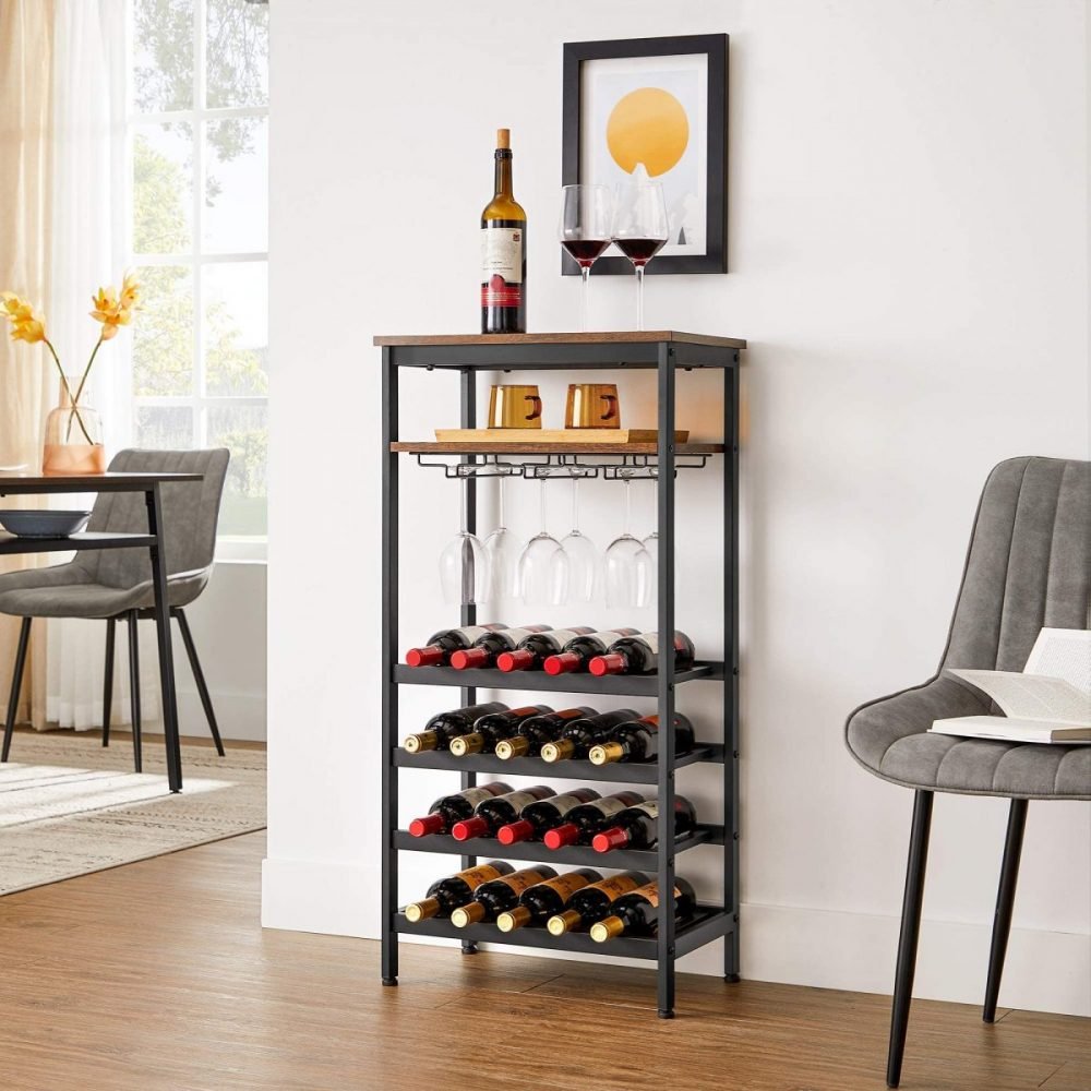 Estantería para 20 botellas con soporte de acero, marrón y negro - Imagen 4