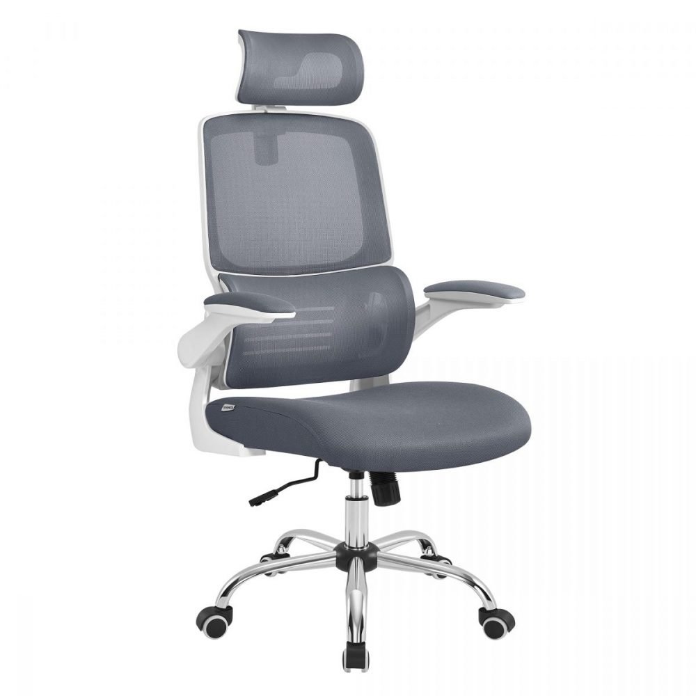 Silla ergonómica de oficina, malla, reposacabezas ajustable, gris paloma