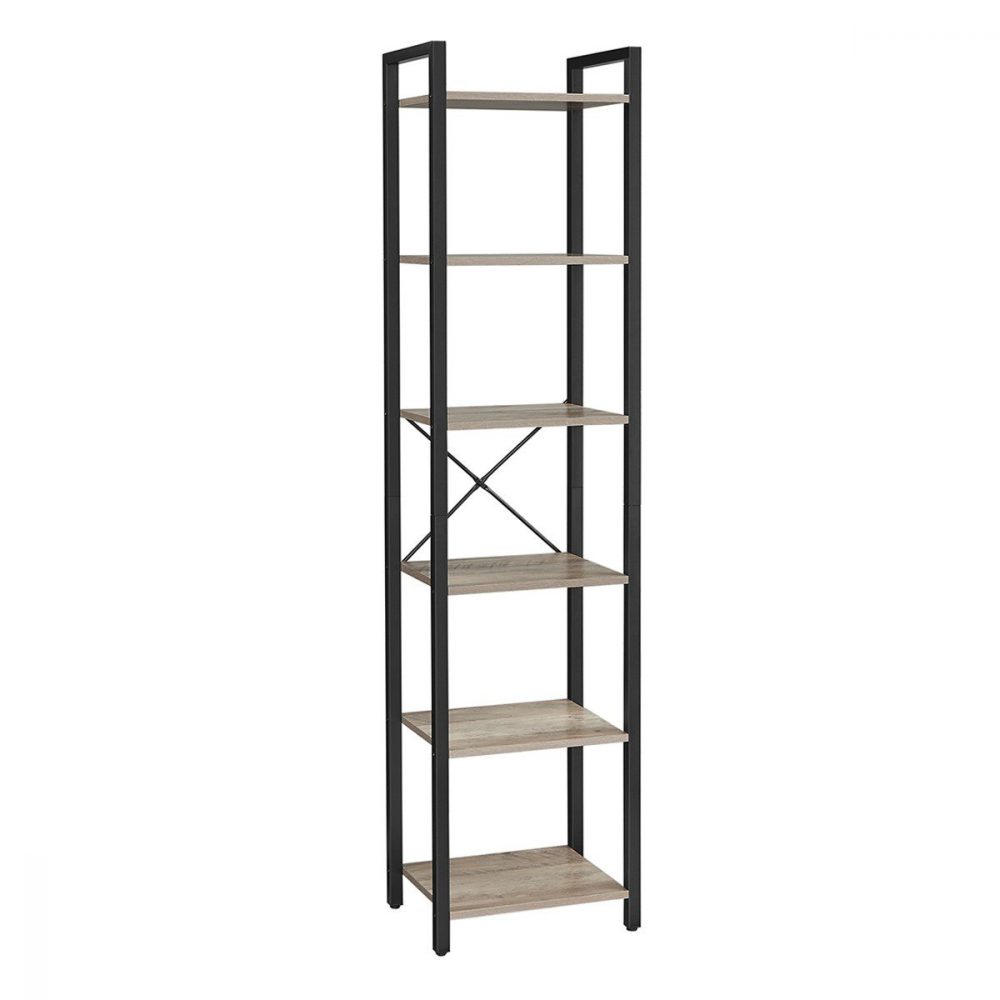 Estantería de 6 niveles multifuncional, librería espaciosa, greige