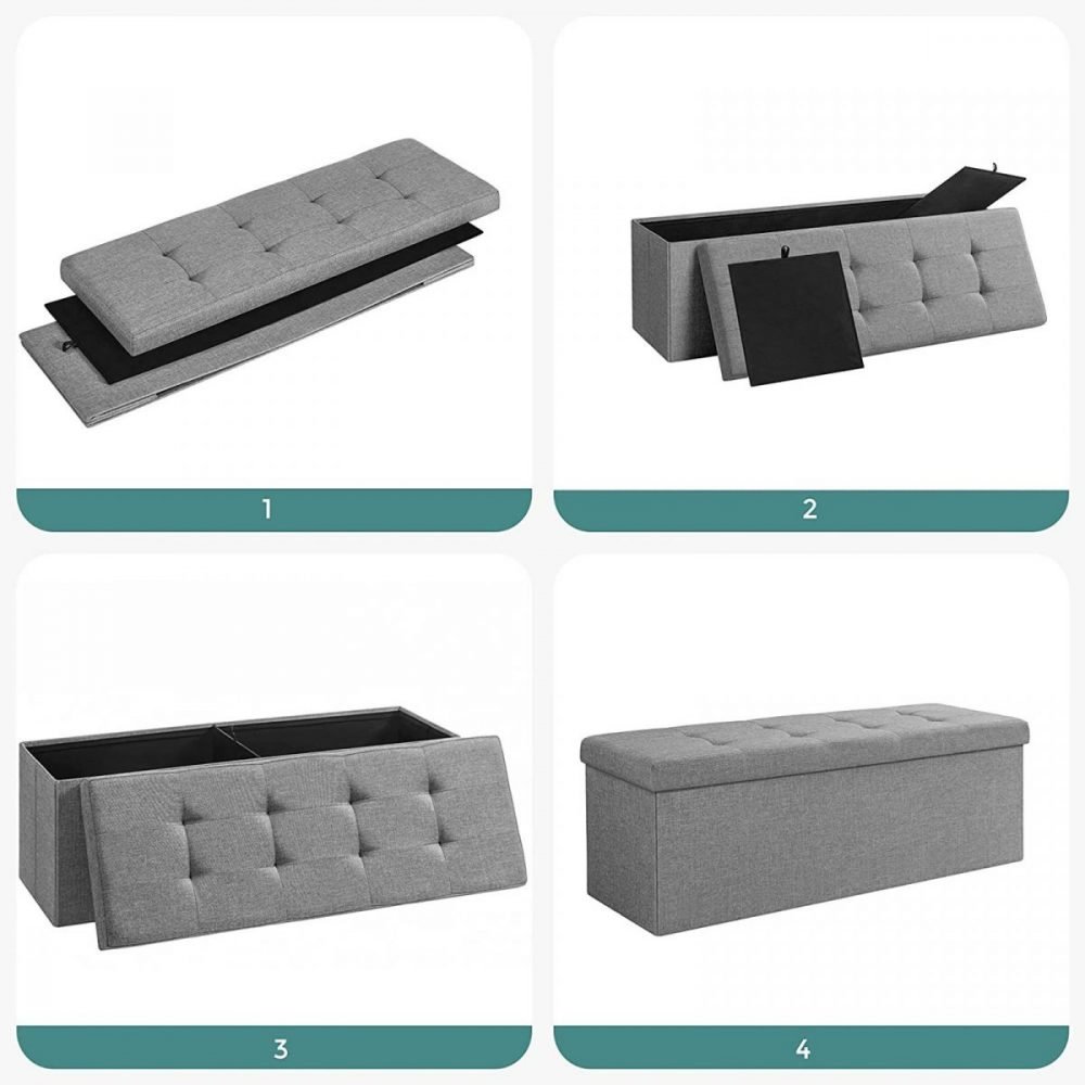 Banco de almacenaje plegable, 110 cm, gris claro - Imagen 5