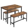 Conjunto de comedor completo, mesa y 2 taburetes, marrón y negro