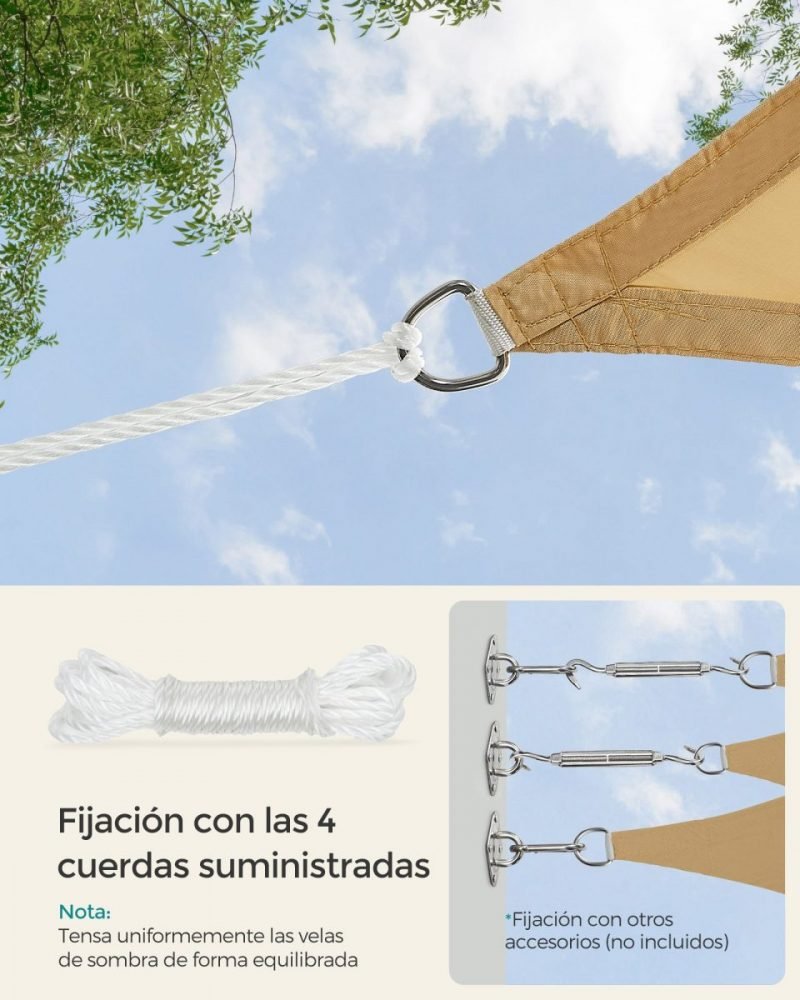 Vela sombra cuadrada 3x3m impermeable, terraza, jardín, amarillo arena - Imagen 5