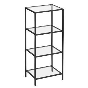 Estantería baño 4 niveles, vidrio templado, negro