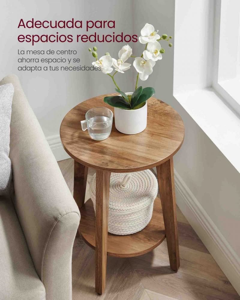 Mesa auxiliar redonda con estante inferior - estilo rústico - Imagen 3