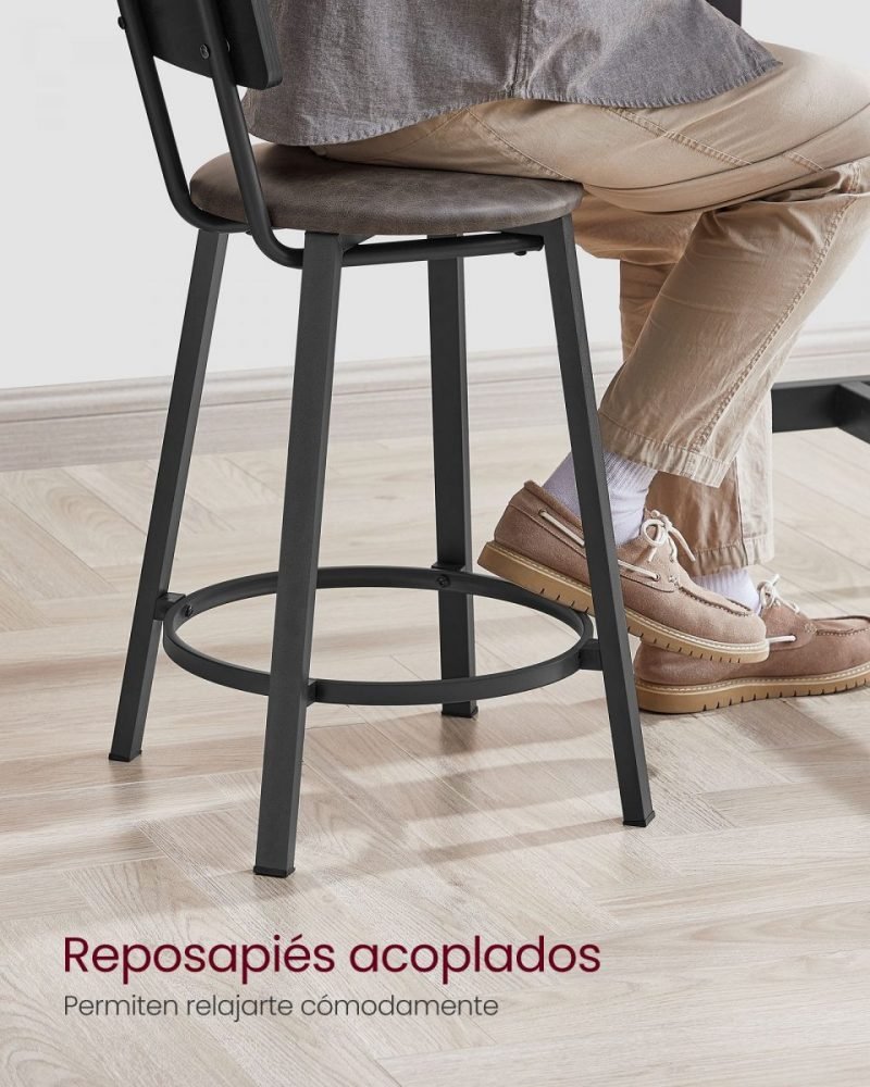 Taburetes de bar con respaldo, set de 2, 39x39x82 cm, marrón café - Imagen 5