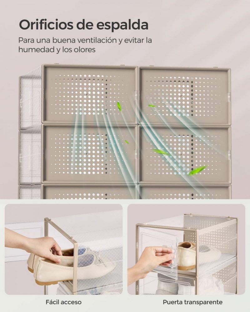 Pack de 18 cajas de zapatos plegables y apilables, beige - Imagen 6