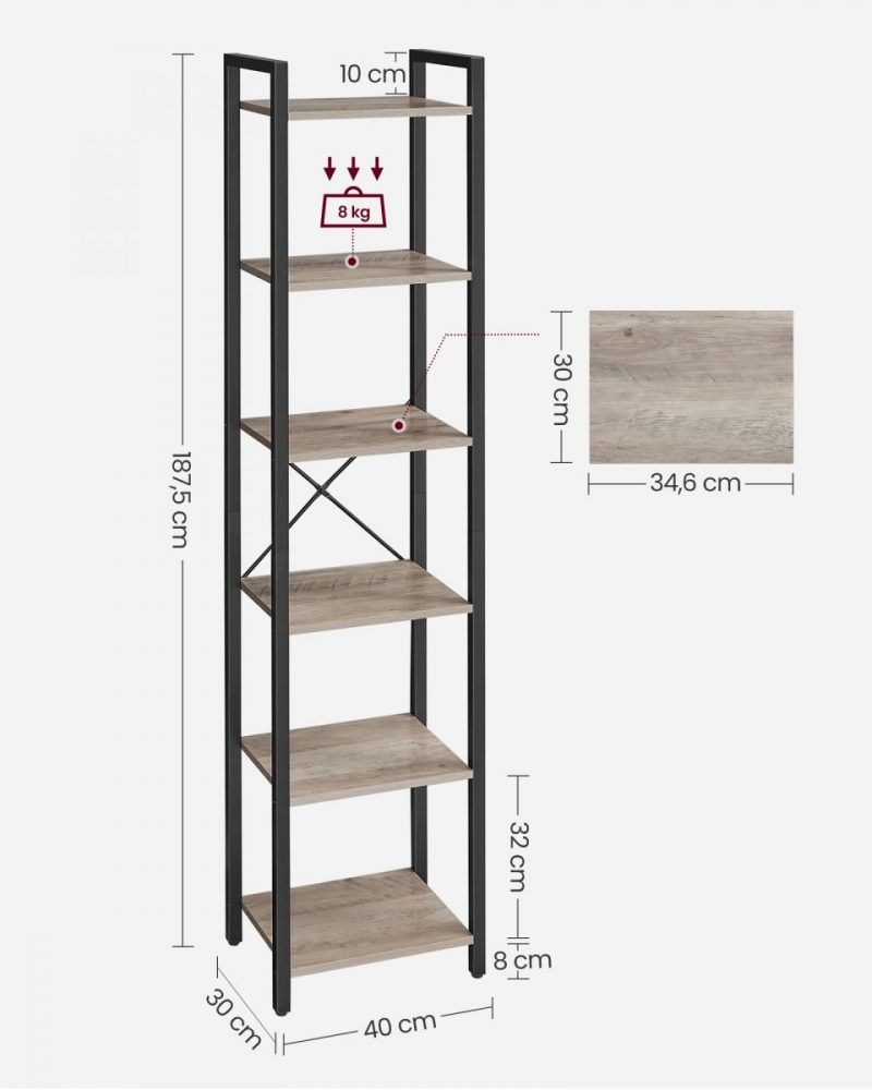 Estantería de 6 niveles multifuncional, librería espaciosa, greige - Imagen 8