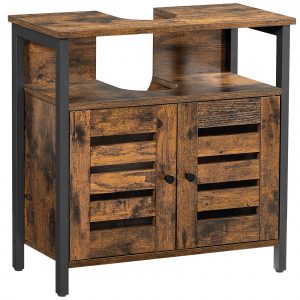 Mueble de lavabo de baño con puertas estilo persiana y estante