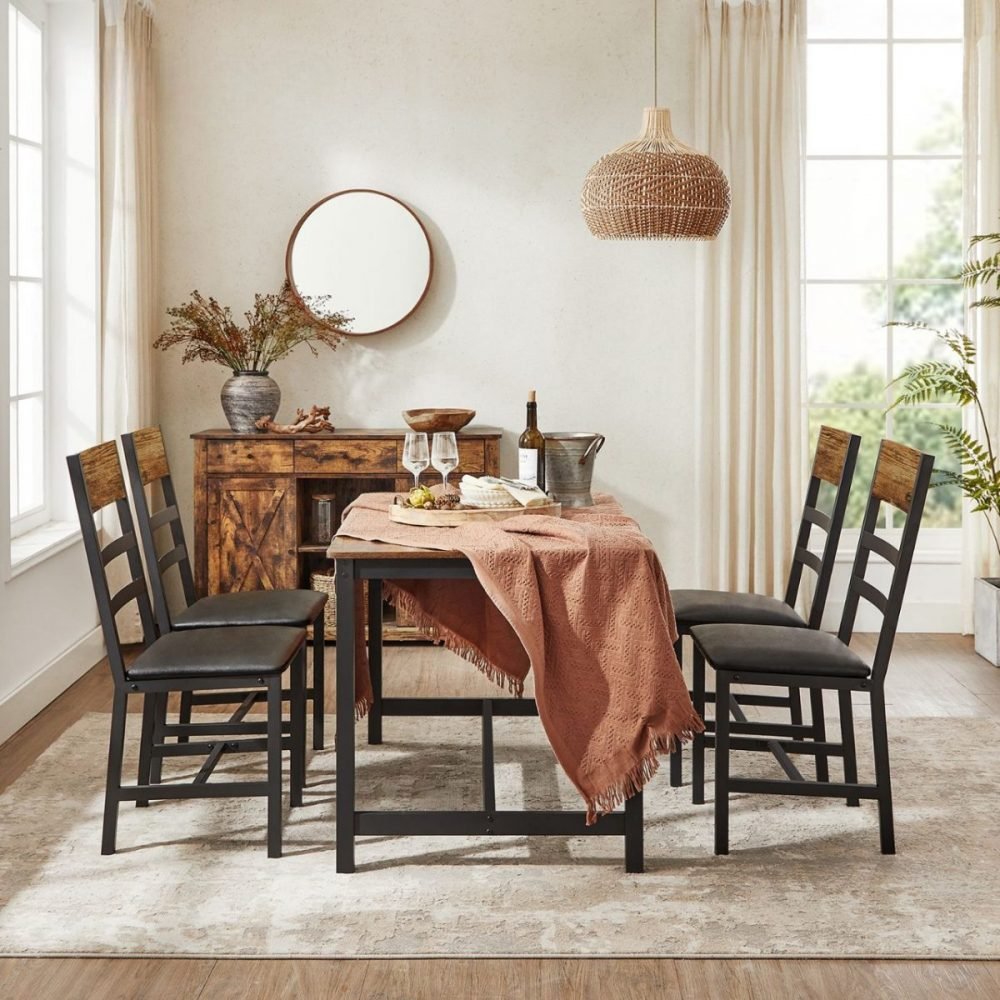 Juego de 2 sillas de comedor, marrón rústico y negro - Imagen 3