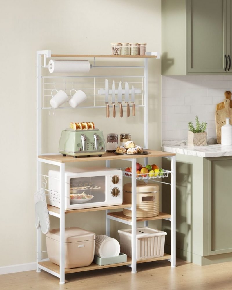 Estantería con isla de cocina, tira magnética y soporte rollos, roble dorado - Imagen 2
