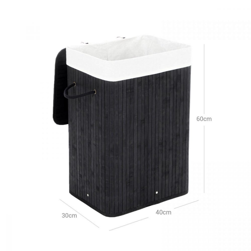 Cesto para ropa sucia de forma rectangular, capacidad de 72 l, negro - Imagen 6