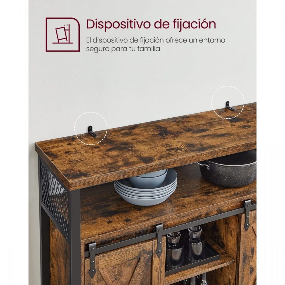 Armario cocina rústico, puertas correderas, diseño madera, marrón rústico - Imagen 5