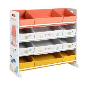 Estantería infantil con 12 cajas de tela, color blanco